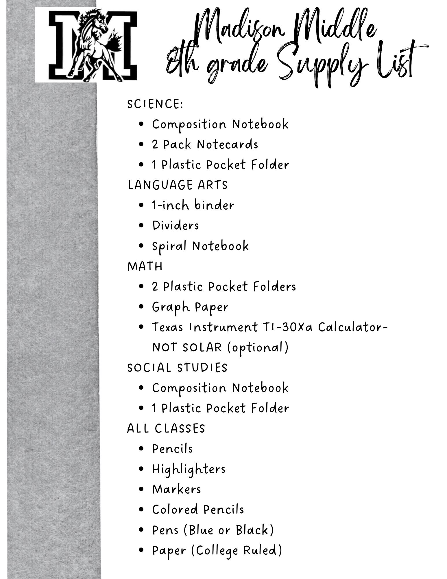supplies on whiteboard